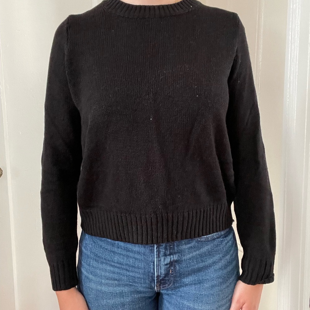 H&M, black crew neck sweater, slightly cropped, size small